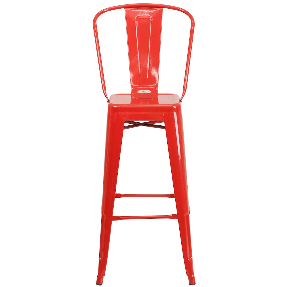 30" High Red Metal Indoor-Outdoor Barstool with Removable Back