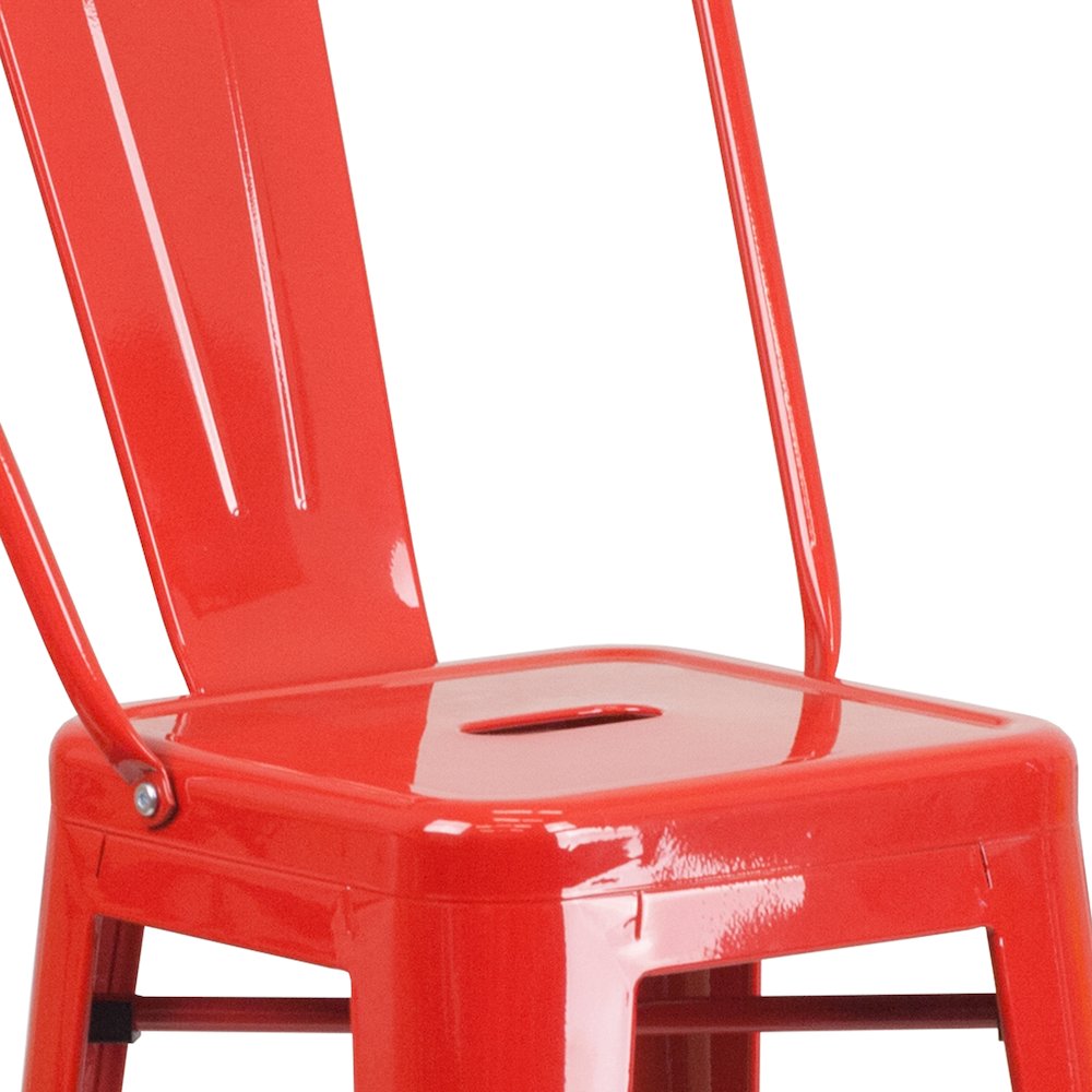 30" High Red Metal Indoor-Outdoor Barstool with Removable Back