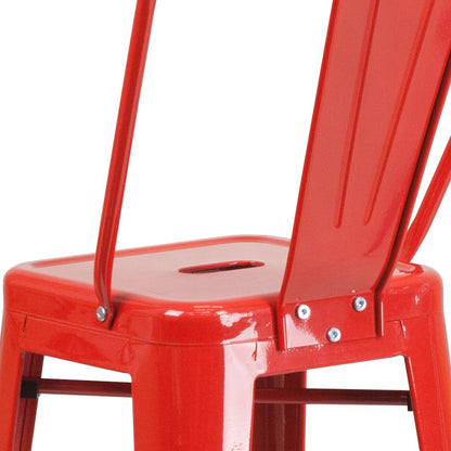30" High Red Metal Indoor-Outdoor Barstool with Removable Back