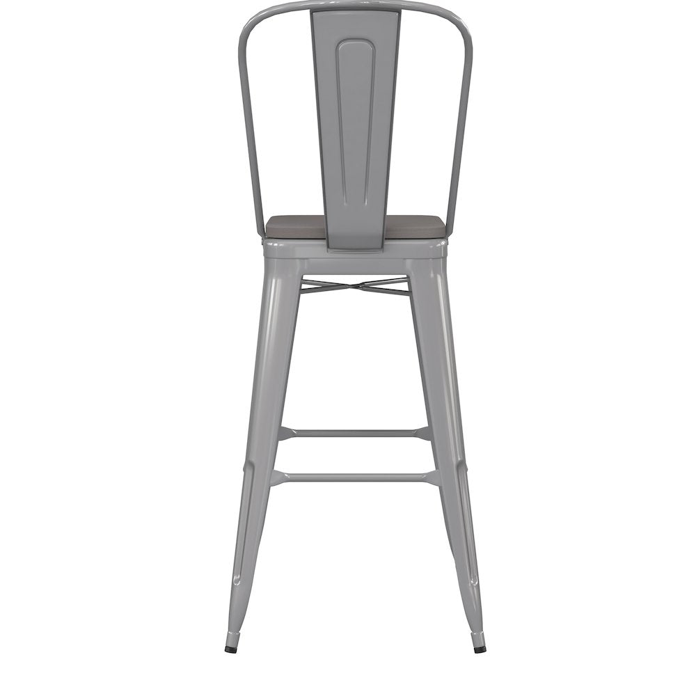 30" High Silver Metal Bar Height Stool with Gray All-Weather Poly Resin Seat