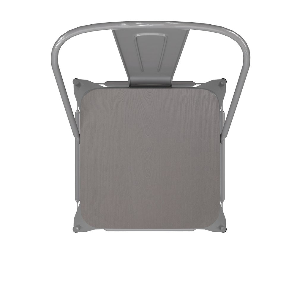 30" High Silver Metal Bar Height Stool with Gray All-Weather Poly Resin Seat