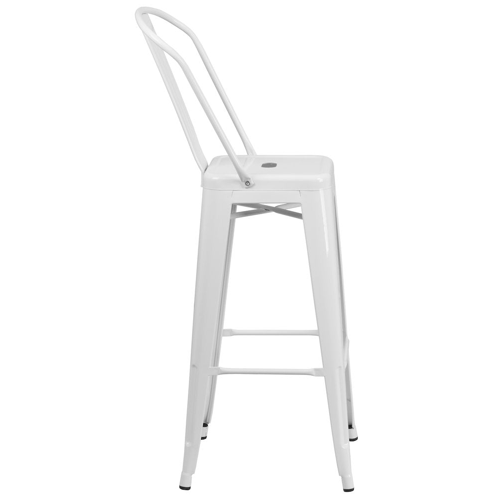 30" High White Metal Indoor-Outdoor Barstool with Removable Back