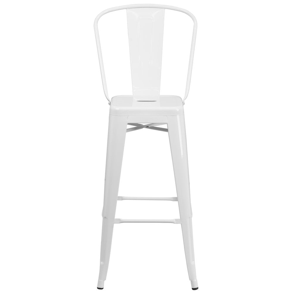 30" High White Metal Indoor-Outdoor Barstool with Removable Back