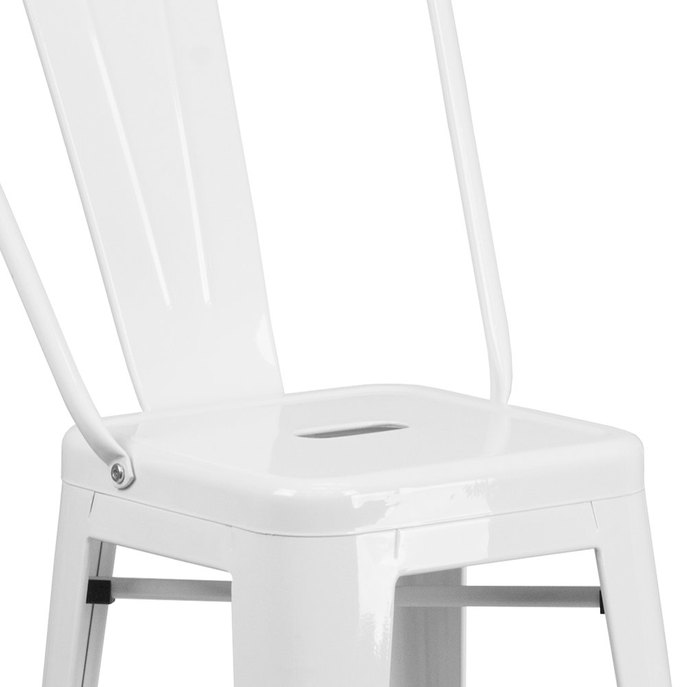 30" High White Metal Indoor-Outdoor Barstool with Removable Back