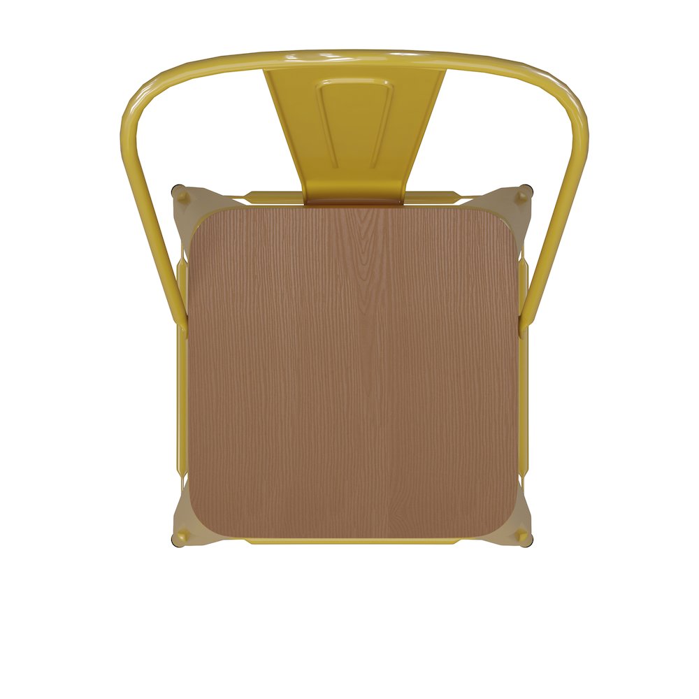 30" High Yellow Metal Bar Height Stool with Teak All-Weather Poly Resin Seat