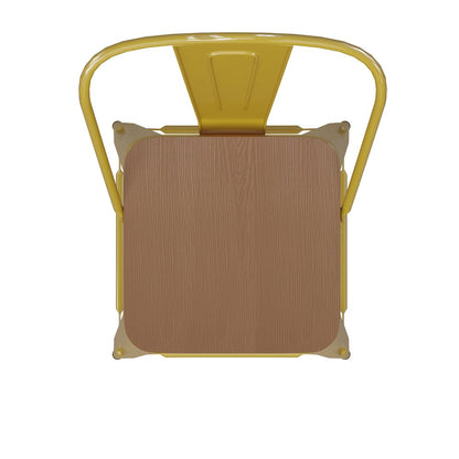 30" High Yellow Metal Bar Height Stool with Teak All-Weather Poly Resin Seat