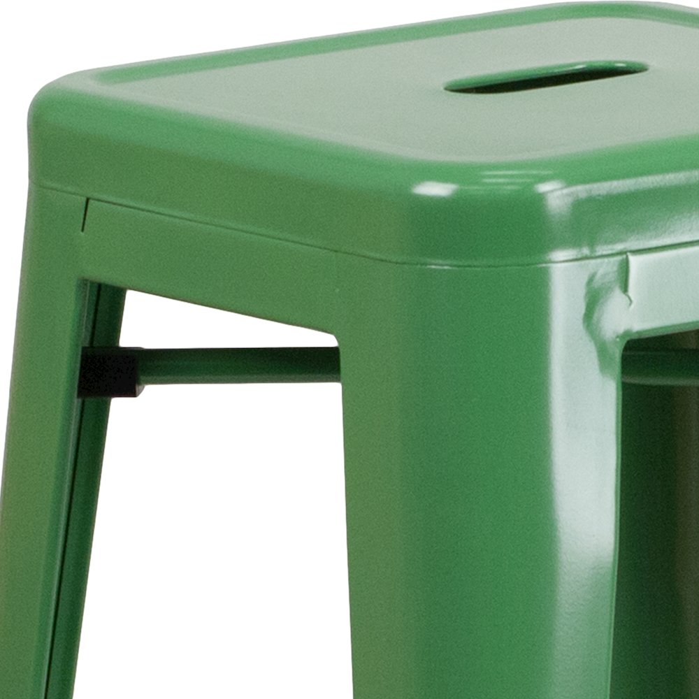 30" High Backless Green Metal Indoor-Outdoor Barstool with Square Seat