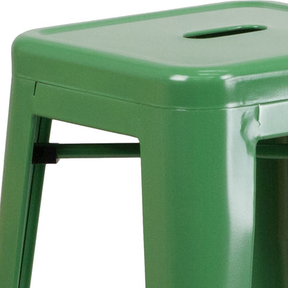 30" High Backless Green Metal Indoor-Outdoor Barstool with Square Seat