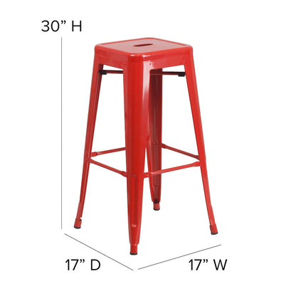 30" High Red Metal Indoor-Outdoor Barstool with Red Poly Resin Wood Seat