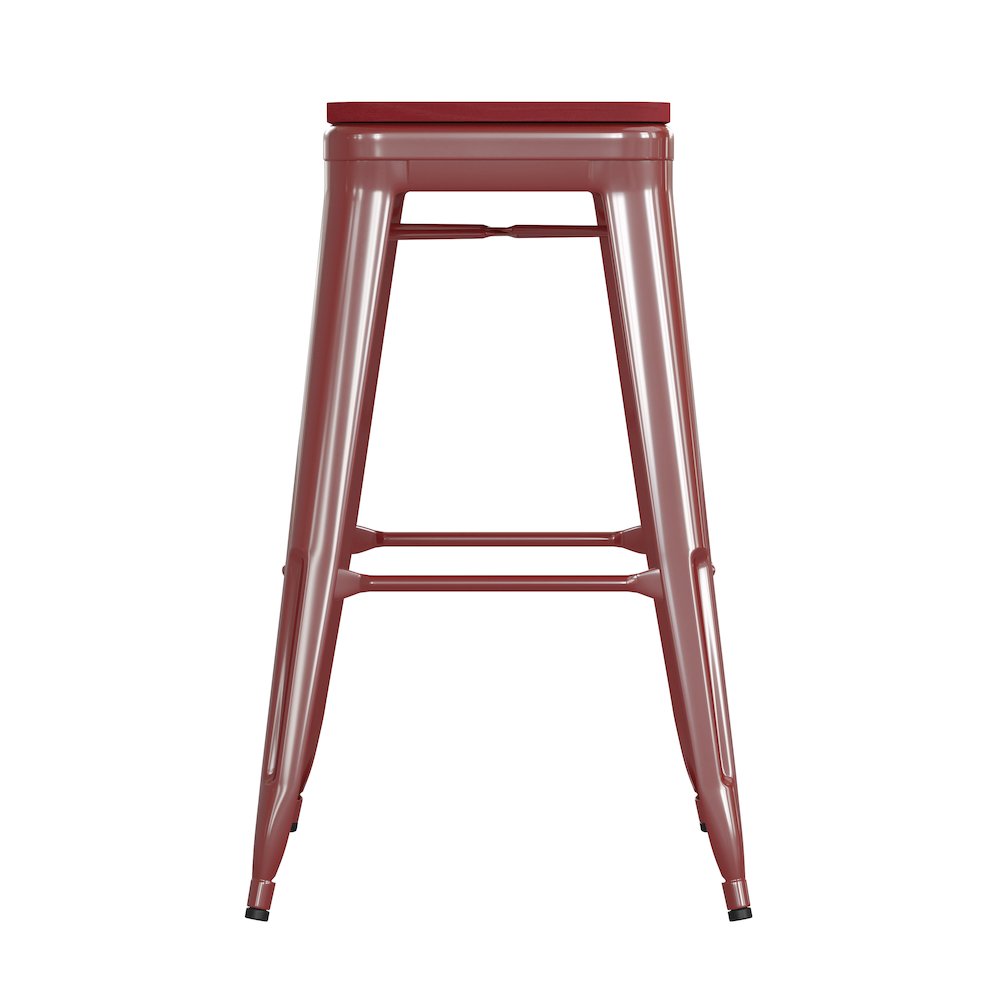 30" High Red Metal Indoor-Outdoor Barstool with Red Poly Resin Wood Seat