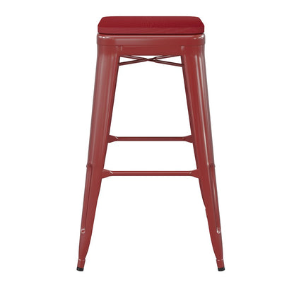 30" High Red Metal Indoor-Outdoor Barstool with Red Poly Resin Wood Seat