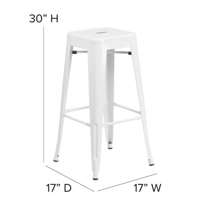 30" High White Metal Indoor-Outdoor Barstool with Gray Poly Resin Wood Seat