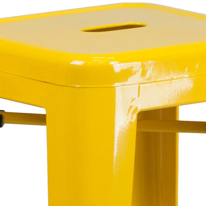 30" High Backless Yellow Metal Indoor-Outdoor Barstool with Square Seat