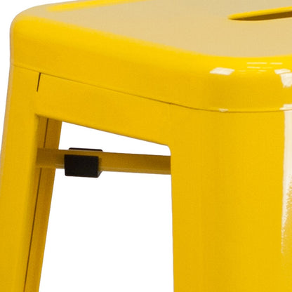 30" High Backless Yellow Metal Indoor-Outdoor Barstool with Square Seat