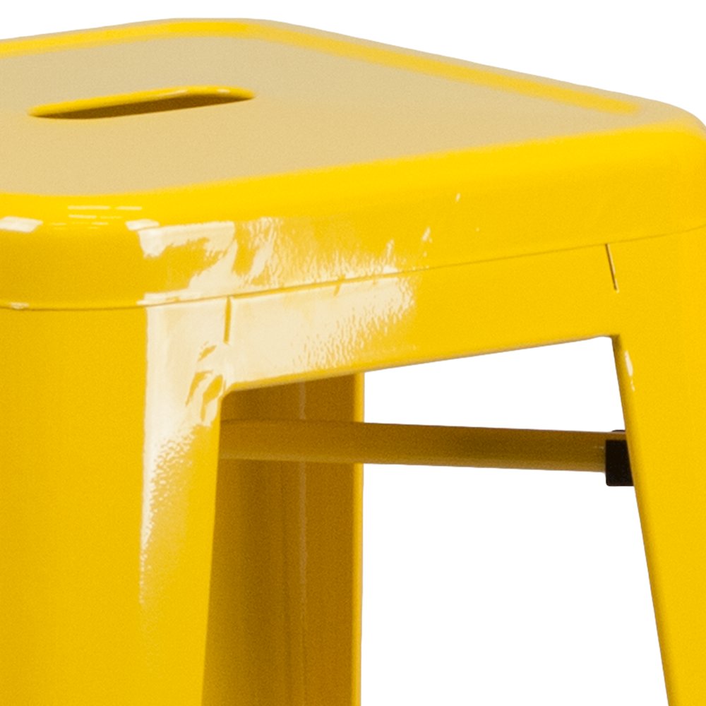 30" High Backless Yellow Metal Indoor-Outdoor Barstool with Square Seat