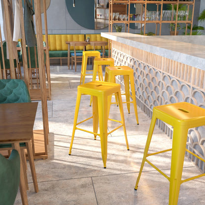 30" High Backless Yellow Metal Indoor-Outdoor Barstool with Square Seat