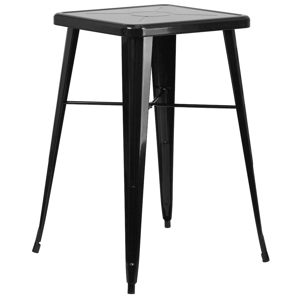 23.75" Square Black Metal Indoor-Outdoor Bar Table Set with 2 Stools with Backs