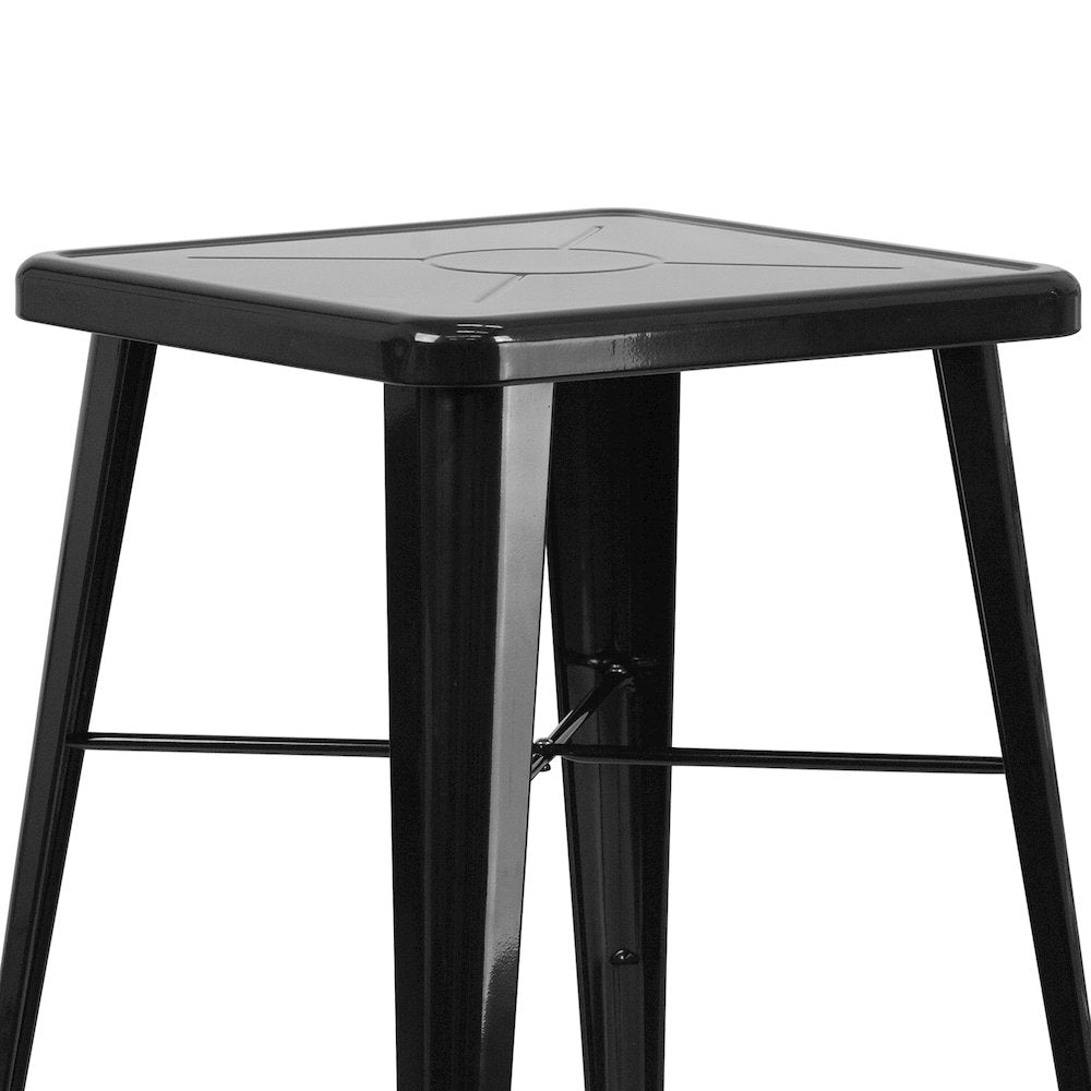 23.75" Square Black Metal Indoor-Outdoor Bar Table Set with 2 Stools with Backs