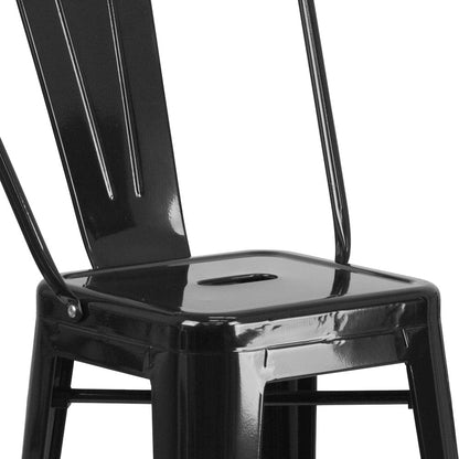 23.75" Square Black Metal Indoor-Outdoor Bar Table Set with 2 Stools with Backs