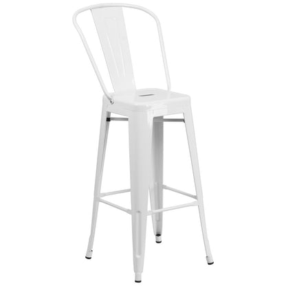 23.75" Square White Metal Indoor-Outdoor Bar Table Set with 2 Stools with Backs