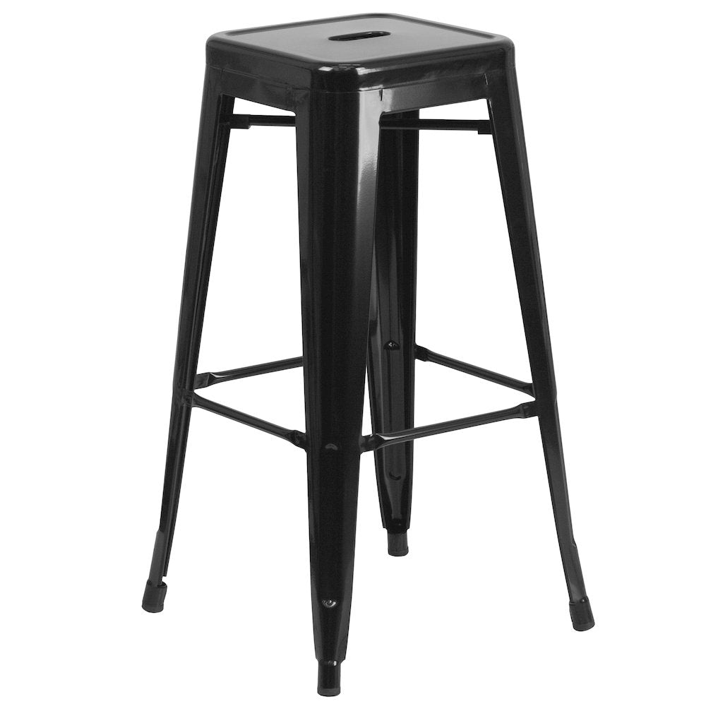23.75" Black Metal Indoor-Outdoor Bar Table Set with 2 Seat Backless Stools