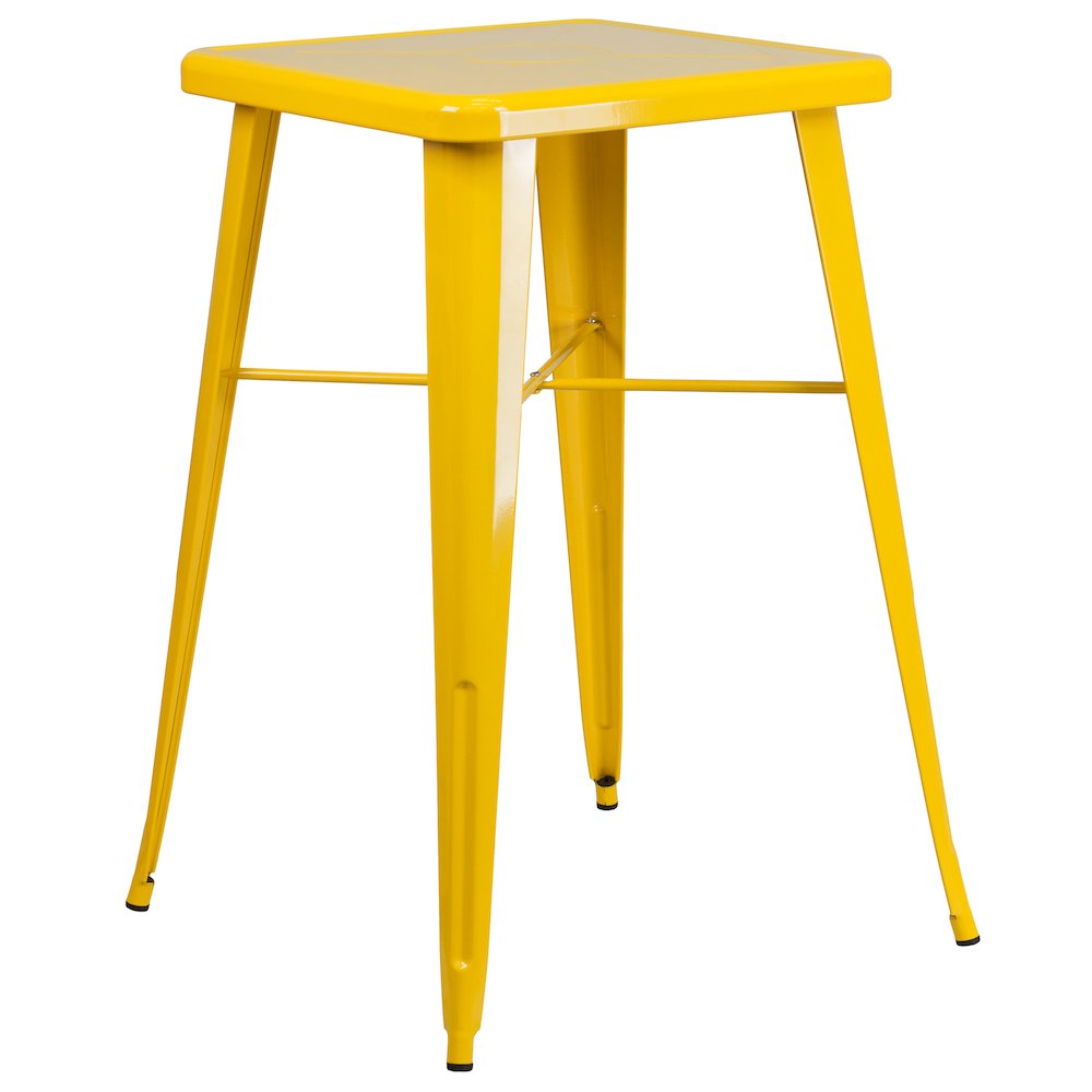 23.75" Yellow Metal Indoor-Outdoor Bar Table Set with 2 Seat Backless Stools