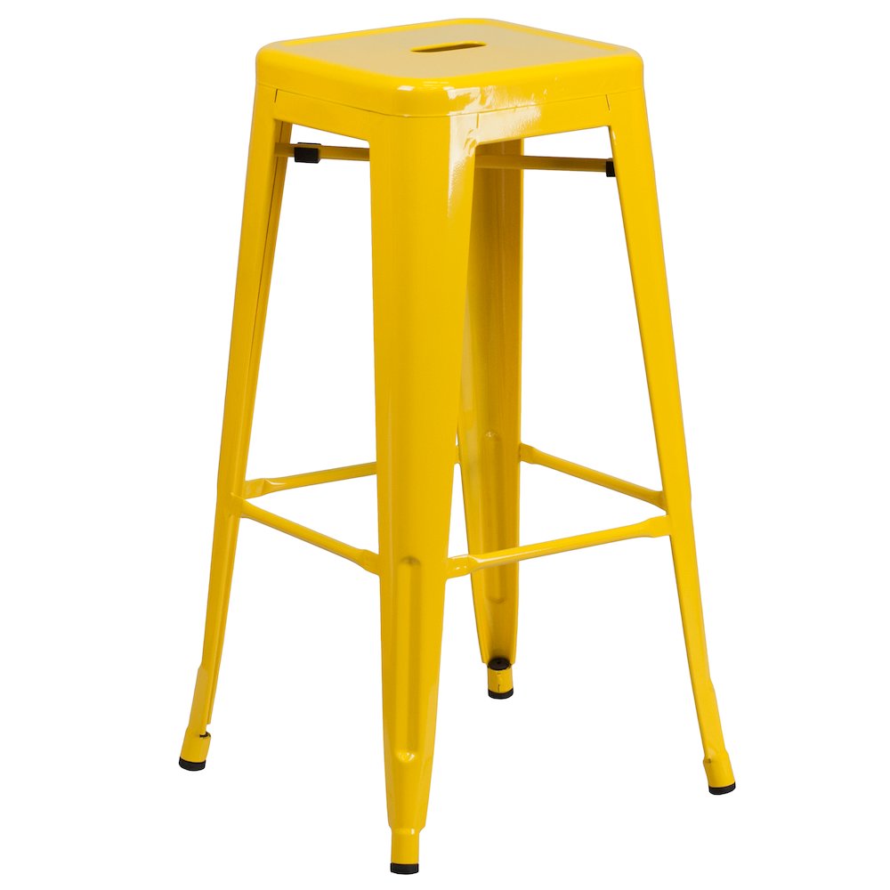 23.75" Yellow Metal Indoor-Outdoor Bar Table Set with 2 Seat Backless Stools