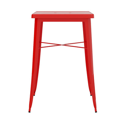 Commercial Grade 23.75" Square Red Metal Indoor-Outdoor Bar Height Table