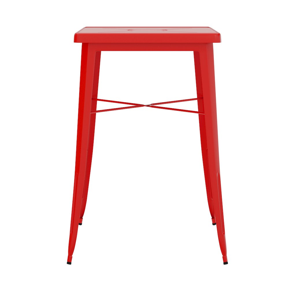 Commercial Grade 23.75" Square Red Metal Indoor-Outdoor Bar Height Table