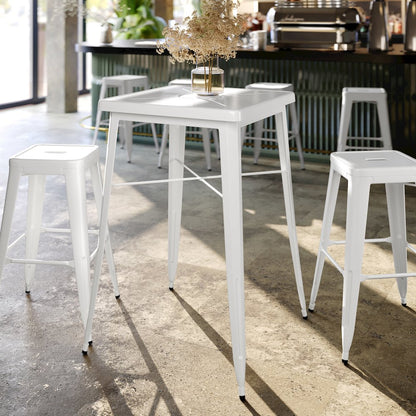 Commercial Grade 23.75" Square White Metal Indoor-Outdoor Bar Height Table