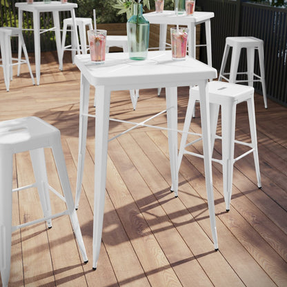 Commercial Grade 23.75" Square White Metal Indoor-Outdoor Bar Height Table