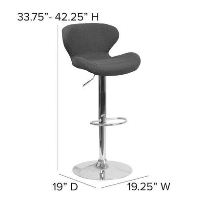 Contemporary Charcoal Fabric Adjustable Height Barstool with Curved Back and Chrome Base