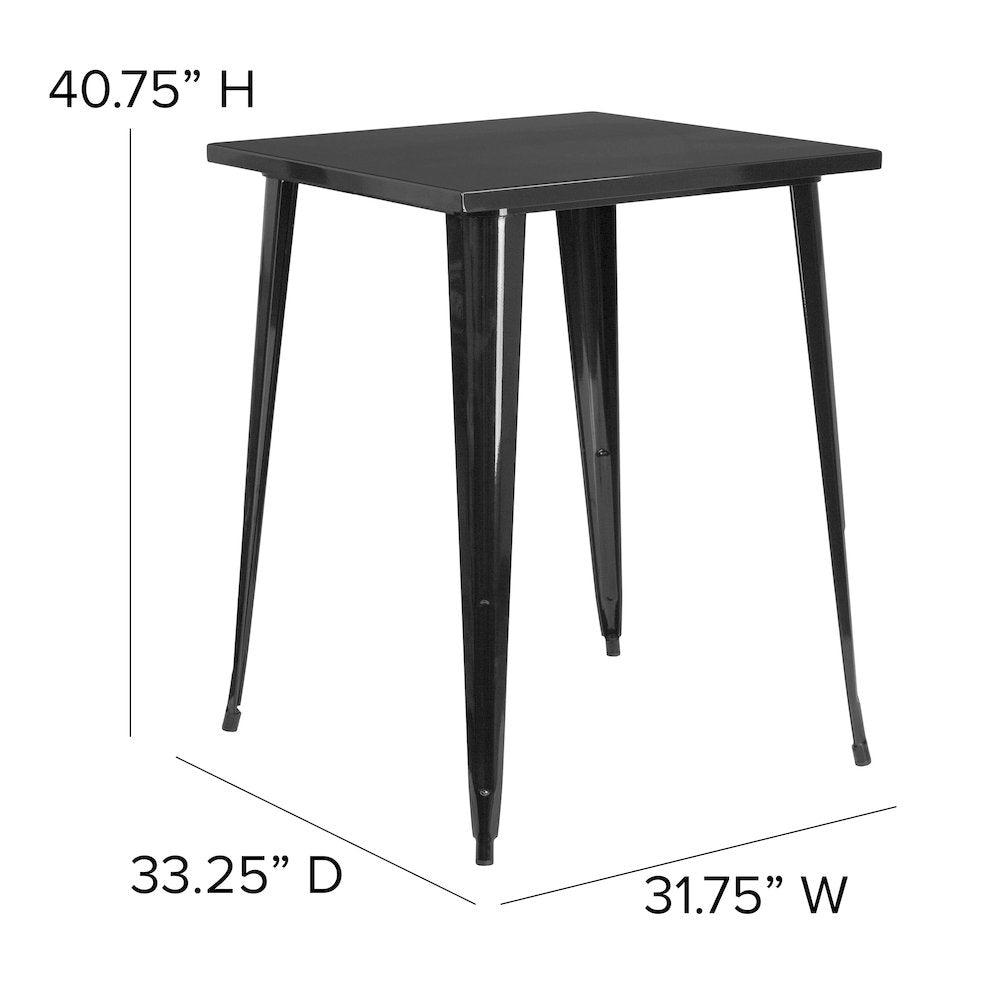 Commercial Grade 31.5" Square Black Metal Indoor-Outdoor Bar Height Table