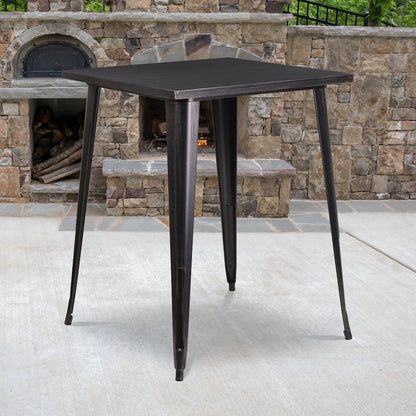31.5" Square Black-Antique Gold Metal Indoor-Outdoor Bar Height Table