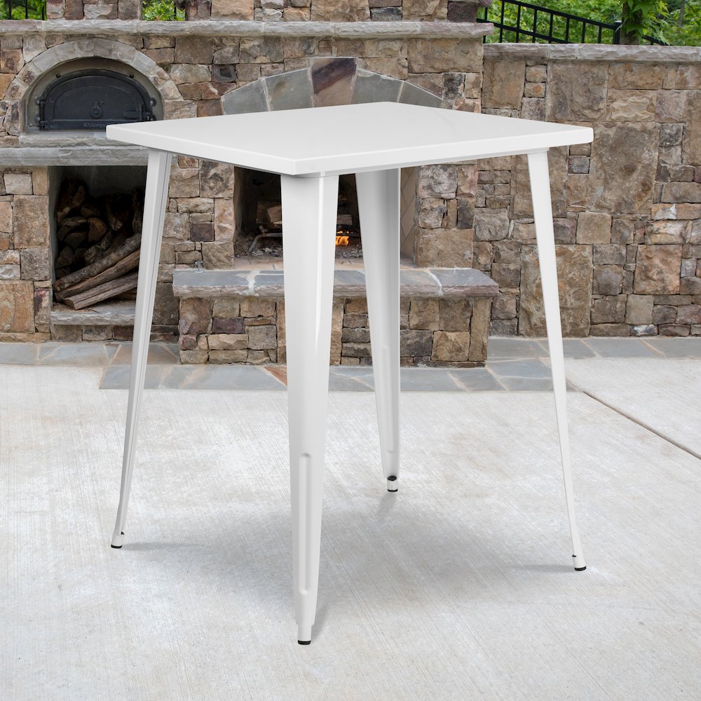 Commercial Grade 31.5" Square White Metal Indoor-Outdoor Bar Height Table