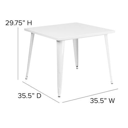 Commercial Grade 35.5" Square White Metal Indoor-Outdoor Table