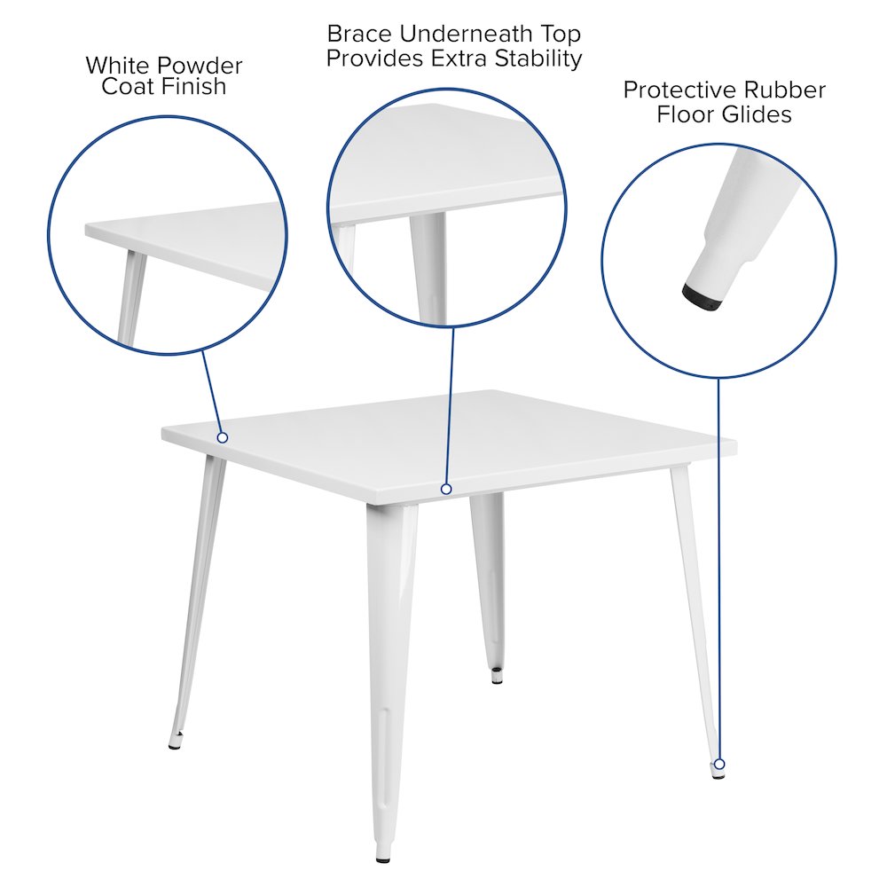 Commercial Grade 35.5" Square White Metal Indoor-Outdoor Table