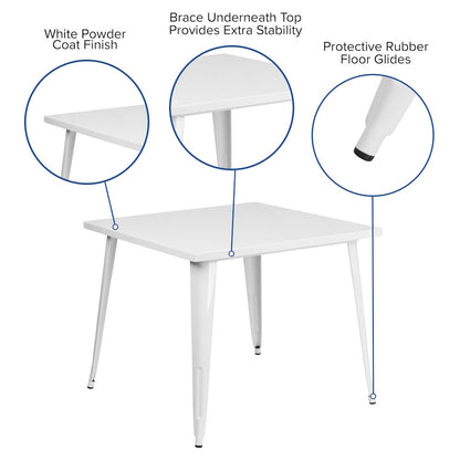 Commercial Grade 35.5" Square White Metal Indoor-Outdoor Table