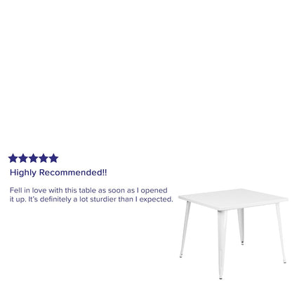 Commercial Grade 35.5" Square White Metal Indoor-Outdoor Table