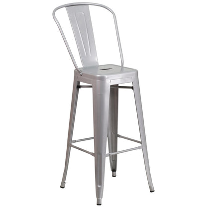 24" Round Silver Metal Indoor-Outdoor Bar Table Set with 4 Cafe Stools