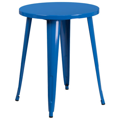 24" Round Blue Metal Indoor-Outdoor Table Set with 4 Cafe Chairs
