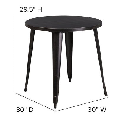 Commercial Grade 30" Round Black-Antique Gold Metal Indoor-Outdoor Table
