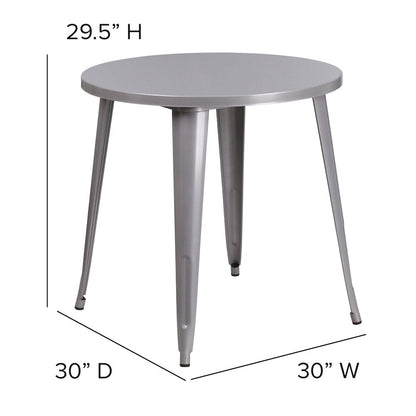 Commercial Grade 30" Round Silver Metal Indoor-Outdoor Table