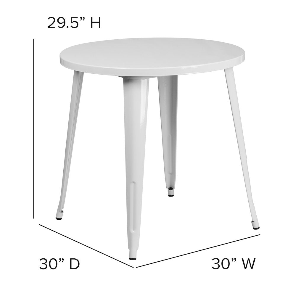 Commercial Grade 30" Round White Metal Indoor-Outdoor Table