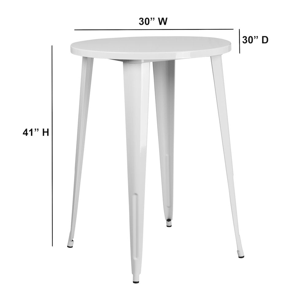 Commercial Grade 30" Round White Metal Indoor-Outdoor Bar Height Table