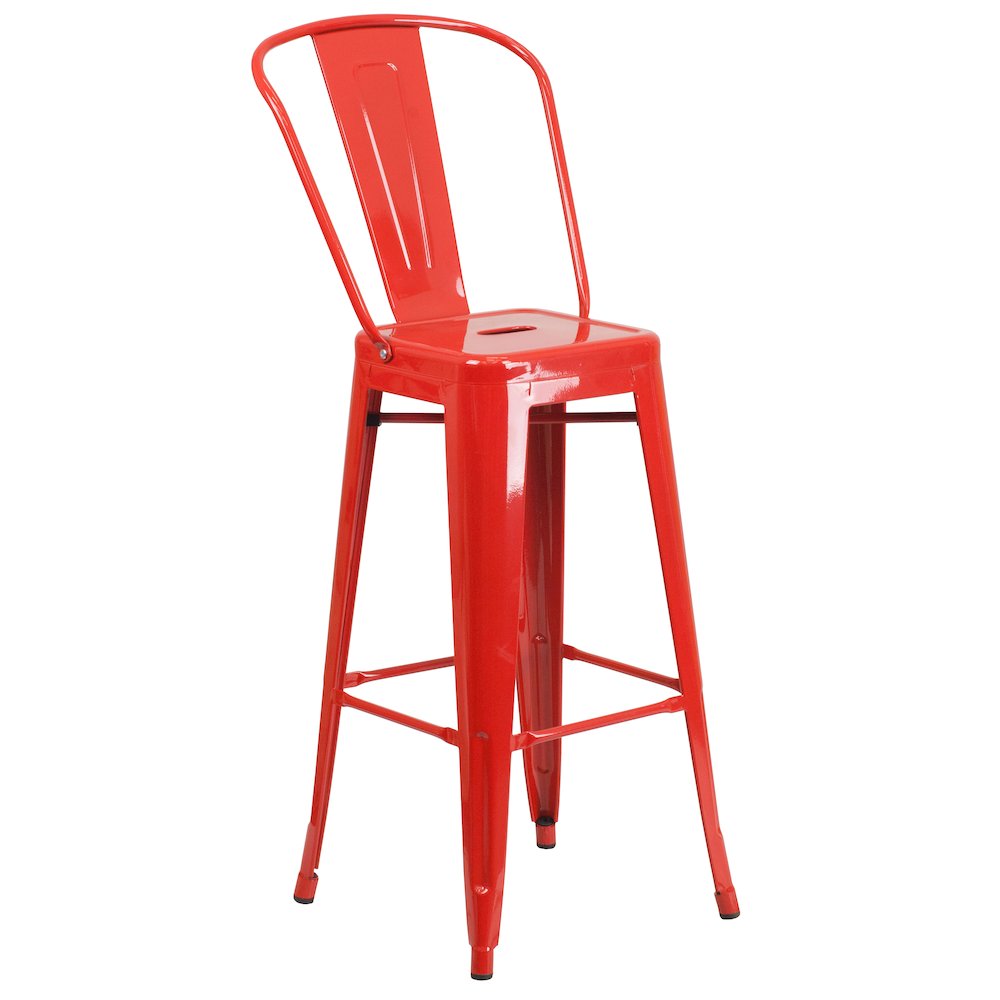 30" Round Red Metal Indoor-Outdoor Bar Table Set with 2 Cafe Stools