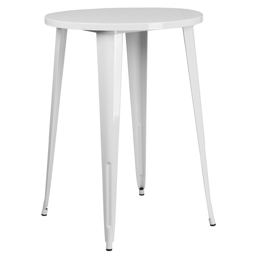 30" Round White Metal Indoor-Outdoor Bar Table Set with 2 Cafe Stools