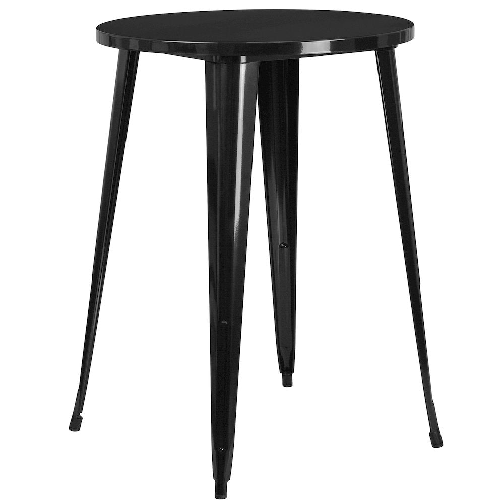 30" Round Black Metal Indoor-Outdoor Bar Table Set with 4 Seat Backless Stools
