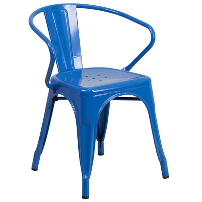 Commercial Grade 30" Round Blue Metal Indoor-Outdoor Table Set with 2 Arm Chairs