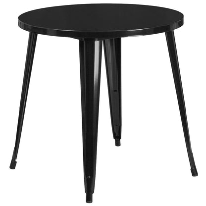 30" Round Black Metal Indoor-Outdoor Table Set with 2 Cafe Chairs